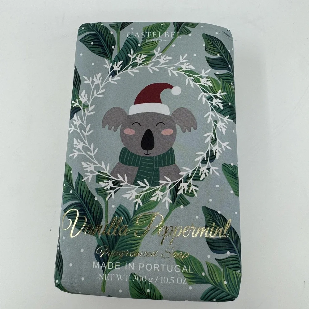 Castelbel Vanilla Peppermint Soap 10.5oz French Milled Holiday Koala Green Bar